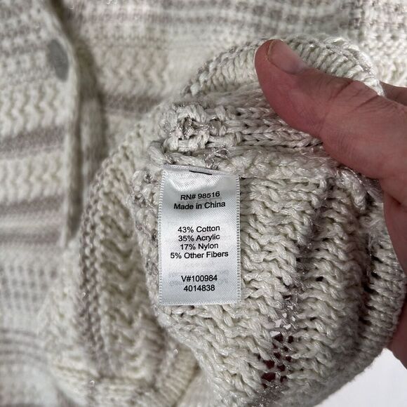 Coldwater Creek Cardigan Women's Medium White Knit Single Button Long Sleeve Cot - Picture 5 of 9